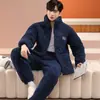 Pijama de coralina de invierno para hombre, tres capas de algodón acolchado con forro polar de franela, traje cálido para el hogar de otoño e invierno