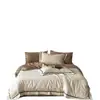 Conjunto de cama de jacquard de algodão acetinado de luxo e alta qualidade, com quatro peças: lençol de cima, capa de edredom, lençol com elástico e acessórios de cama, tudo 100% algodão.