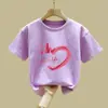 2551# camiseta de manga corta para niña algodón top de verano niños grandes nuevo amor cuello redondo manga corta ropa de verano