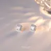 Pendientes Cuadrados Brillantes con Tachuelas de Diamante de Plata Pura S999 para Mujer, Pendientes de Tachuela Lujosos y Ligeros Estilo Hip-Hop Rock Europeo y Americano, Accesorios Versátiles de Moda