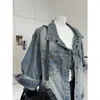 Toma real: Chaqueta vintage lavada de retazos de corte ancho para mujer, nuevo estilo de otoño, holgada, casual, versátil, top de mezclilla 19004