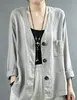 Jaqueta Cardigan Estilo Linho Japonês Feminina Solta Tamanho Grande Fina Camada Externa Top de Algodão e Linho Casual Versátil Três Botões