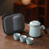 Conjunto de Chá de Viagem de Alta Qualidade Forno Ru Suit Copo de Vidro Portátil para Expresso Um Bule Três Xícaras Cerâmica Kung Fu Presente de Acompanhamento