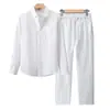 Camisa de Lino Puro de Manga Larga Primavera y Otoño para Hombre Commute Casual Todo Material de Lino Camisa Transpirable Top Estilo Chino