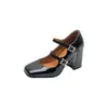 Cinto com fivela de cristal fivela de cinto bico quadrado sapatos de camada única sapatos Mary Jane novos britânicos dois tipos de sapatos de salto grosso 32-46 comércio exterior