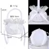 Cesta de flores para niña de boda estilo occidental, satén con encaje bordado con pedrería, cesta de pétalos de mano, cesta de flores para novia