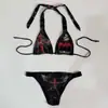 Conjunto de Biquíni Estilo Gótico Y2K com Estampa de Cruz para Mulheres, Maiô de Coração com Águia Cravejado de Diamantes, Estilo Punk Dark
