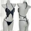 Lingerie sexy sexy see-through malha paixão borboleta três pontos sem costas engrenagem aberta livre de uniforme puro desejo terno 2482