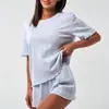 Pijama Feminino Europeu e Americano Transfronteiriço, Mais Vendido na Amazon, Confortável para Primavera e Outono, Manga Curta e Shorts, Conjunto de Duas Peças para Casa