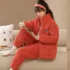 Pijamas de Pareja Otoño e Invierno Algodón de Tres Capas Vellón de Coral Engrosado Forrado de Vellón Cálido Franela Ropa para el Hogar Fábricas