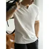 Camiseta Blanca de Manga Corta con Cuello Henry y Textura de Pique para Hombre, Nueva de Primavera y Verano 2025, Transpirable, Elástica, Holgada, Camisa Henry
