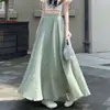 Roupa Feminina Algodão e Linho Estilo Yamamoto Plissada de Cintura Alta Emagrecedora Saia Midi de Corte A para o Verão