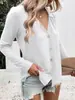 2025 Primavera e Verão Novo Europeu e Americano Transfronteiriço Exportação Amazon Camisa Elegante de Botão Torcido de Seda Gelo de Manga Comprida de Cor Pura para Mulheres