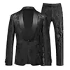 Comercio Exterior Azul Fruta Cuello Jacquard Floral Hombres Traje Formal Set Rendimiento Fiesta Novio Traje de Color y Pantalones Conjunto de Dos Piezas