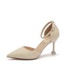 Sandalias huecas de una tira 6363B punta fina boca poco profunda tacones altos zapatos socialité dama elegante profesional OL para ir al trabajo Dama
