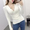 Suéter de Punto de Cuello en V para Mujer de Corte Ajustado 2024, Camiseta Básica de Manga Larga, Jersey de Otoño e Invierno con Diseño Patchwork