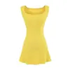 Estilo puramente sedutor, vestido regata sem costas com recorte na cintura, novo modelo de verão, gola quadrada, sem mangas, acinturado, slim-fit, vestido curto sexy para mulheres