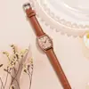 Espejo de Barril de Vino Reloj de Cuarzo Minimalista Retro para Mujer Reloj de Cuarzo Cuadrado Casual con Correa