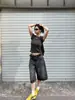 Estilo callejero americano de verano talla grande 5XL jeans vintage, unisex, nicho, casual, holgado, desgastado, tiro medio, pantalones cortos