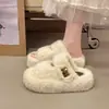 Pantuflas de algodón, otoño e invierno, modernas, cálidas, estilo nuevo, que aumentan la altura, de suela gruesa, con correas de velcro, peludas, de felpa, 2026, estilo plataforma