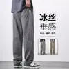 Pantalones de seda de hielo para hombre, informales, sueltos y rectos, de verano 2024, finos, de secado rápido, deportivos, de marca, de pierna ancha.