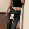Chao Li tiene en stock jeans retro de doble botón de cintura alta micro campana para mujer otoño nuevo estilo ajustados elásticos favorecedores pantalones de campana