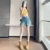 Shorts de mezclilla rotos con dobladillo irregular deshilachado para mujer, verano 2026, delgados, línea A, holgados, estilo Hong Kong, callejeros, que cubren la cadera, hot pants