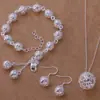 Juego de joyería de plata chapada 925 para mujer regalo de cumpleaños pendientes largos de borla pulsera de tres piezas en forma de corazón juego de joyería