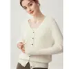 Cardigã Feminino Gola V 100% Caxemira Malha Canelada Peça Externa Emagrecedor Fechamento Único Camada Externa Manga Longa Top Camada Base de Tricô