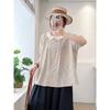 Camisa Francesa Dulce de Manga Corta con Encaje y Cuello de Muñeca a Cuadros Verano Estilo Fresco y Suave Camisa de Muñequita