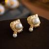 Pendientes de perlas para mujer, estilo retro de mediados de la antigüedad, con diseño de nicho en forma de corazón de melocotón, pendientes de alta calidad de estilo cortesano con temperamento francés.