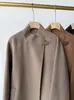 Casaco Longo - Gola alta, cinto de couro genuíno, casaco de cashmere com gola alta e abotoamento diagonal, casaco de cashmere de comprimento médio com cinto