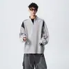 Nueva sudadera de otoño para hombre con media cremallera y cuello alto, con patrón gofrado, bloques de color, top holgado de manga larga, chaqueta cárdigan