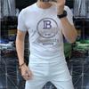 Camiseta de manga corta para hombre, novedad de verano de 2023, con cuello redondo, estampada, con perforaciones en caliente y puntos finos, para el cabello.