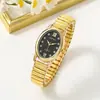 Relógio de Pulso Feminino de Quartzo Modelo Novo Transfronteiriço com Pulseira Elástica, Formato Oval, Relógio de Pulso Feminino Casual da Moda, Fornecimento Direto do Fabricante
