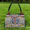 Suministro Transfronterizo Bolso de Mano Bordado por Ambos Lados Estilo Étnico con Accesorios de Cuentas de Madera y Cremallera de Doble Capa Bolso Tote de Lona Portátil