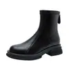Botines Gruesos de Tacón Grueso de Cuero Suave para Mujer, Nuevos de Primavera/Otoño 2026, Punta Redonda Retro, Color Sólido, Cierre de Cremallera Trasera, Calzado Sencillo para Casa o Exterior