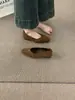 Mocasines Retro de Gamuza Cuadrados Bajos Versátiles Slip-Ons Cómodos de Tacón Bajo para Viajes Diarios Brisa Suave de la Tarde Zapatos Individuales para Mujer