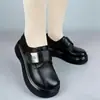 Comercio Exterior Otoño Nuevo Cuero Suave Suela Gruesa Aumentador de Altura Zapatos Pequeños de Cuero para Mujer Estilo Británico Retro Punta Redonda Pegatina Mágica Francesa Zapatos de Una Sola Pieza