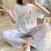 Pijama Feminina de Verão 2025 de Calças e Manga Curta, Estilo Novo Solto e Fofo, Conjunto Fino de Roupa de Casa Que Pode Ser Usado Fora no Verão