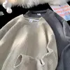 Suéter de Cuello Redondo con Textura Estilo Americano para Hombre Moda de Primavera y Otoño Marca Casual Holgado Estilo Perezoso Cachorros Guapo Cuadros Tejido Manga Larga