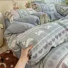 Juego de Cuatro Piezas de Algodón Puro Cepillado Clase A, Funda de Edredón, Sábana, Juego de Tres Piezas de Algodón Grueso para Dormitorio Estudiantil, Antibacteriano y Cálido