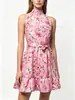 Vestido largo floral con cordones, volantes, estilo nuevo primavera/verano europeo y americano, ropa de mujer transfronteriza de plataforma independiente