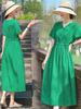 Vestido de Cuadros Estilo Francés Negro Modelo Nuevo 2026 para Mujer, Estilo de Verano de Alta Gama, Elegante Vestido Largo de Algodón para Mamá Joven