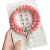 Pulsera de Flor Flotante Bodhi Rosa Melocotón para Hombres y Mujeres, Rosario Suave de Doble Círculo de Cuentas Bodhi para Llevar en la Mano, Pulsera Envuelta a Mano al por Mayor