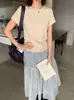 Camiseta Sencilla de Cuello Redondo Estilo Coreano en 11 Colores, Hecha de Algodón Pegajoso, Corte Ajustado con Hombros de Ángulo Recto, Manga Corta, Top Básico de Verano, Top Versátil Zh