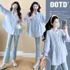 Vestido de Maternidad Primavera 2025 Pequeño Fresco Mangas de Burbuja Holgado Elegante Camisa para Mujeres Embarazadas para Lactancia