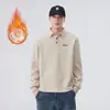 Roupas Masculinas Fengshe / Camisa Polo Masculina Primavera e Outono, Camiseta Masculina de Manga Longa, Corte Solto, Gola Reversível, Moletom com Forro de Fleece, Camiseta Polo