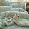 Juego de Sábanas de Cuatro Piezas, Juego de Tres Piezas para Dormitorio de Estudiante Individual de Invierno, Funda de Edredón Cepillada, Ropa de Cama de Dibujos Animados
