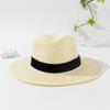 Sombrero de paja panameño de comercio exterior, con cinta doblada al 30%, estilo británico, para hombre y mujer, para playa, con ala grande y protector solar.